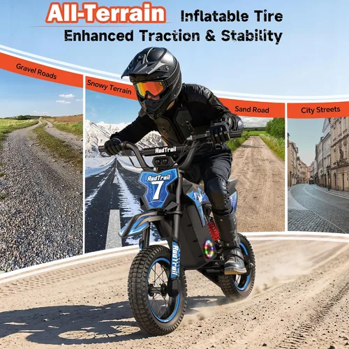 Vista 5 de 36V Electric Dirt Bike for Kids 4-10, 700W Peak & Max 15.5 MPH, 13.7 Miles Blue