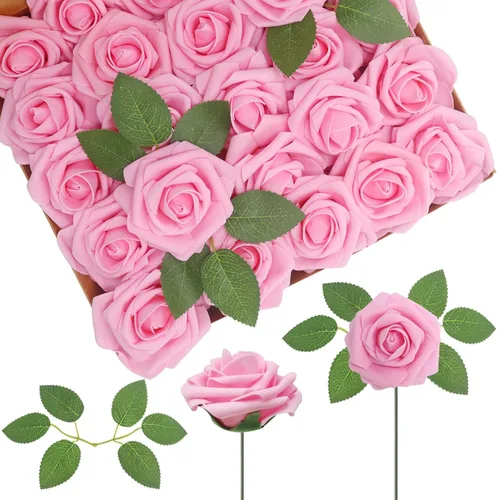 Vista 27 de 25 rosas realistas negras, flores artificiales de espuma de látex con tallos flexibles y 8 hojas para decoración de bodas, hogar y fiestas Negro