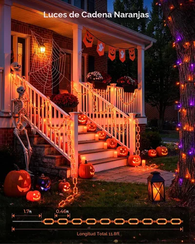 Vista 6 de Guirnalda de luces de Halloween a pilas, cadena de 88 luces LED de 10 pies con 8 modos de iluminación, impermeable, para decoraciones de Halloween