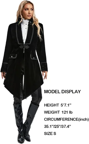 Vista 7 de SUPLEAP Chaqueta estilo vintage gótico victoriano para mujer, abrigo largo Steampunk