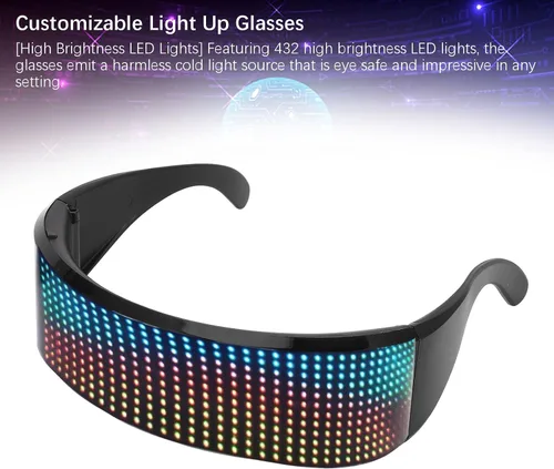 Vista 8 de Yunir Lentes LED, Bluetooth personalizables RGB con 4 modos de visualización, alto brillo, gafas inteligentes controladas por aplicación