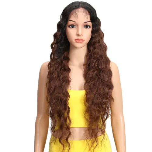 Vista 10 de Joedir - Peluca de 30 pulgadas de largo con encaje frontal, cabello ondulado profundo, parte superior, cabello natural superior con abuelitos