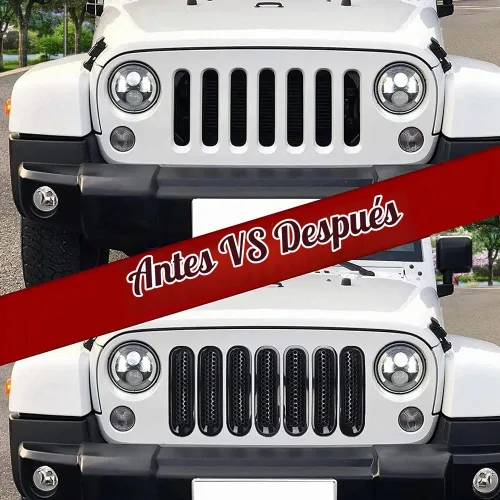 Vista 5 de ASUBHA 7 piezas de insertos de malla para parrilla frontal, color negro mate, cubierta protectora de malla frontal con clip, compatible con Jeep JK