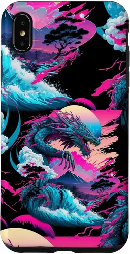 Vista 11 de Dragon Vaporwave Abstract Landscape Moon Tree Waterfall Case for iPhone 17