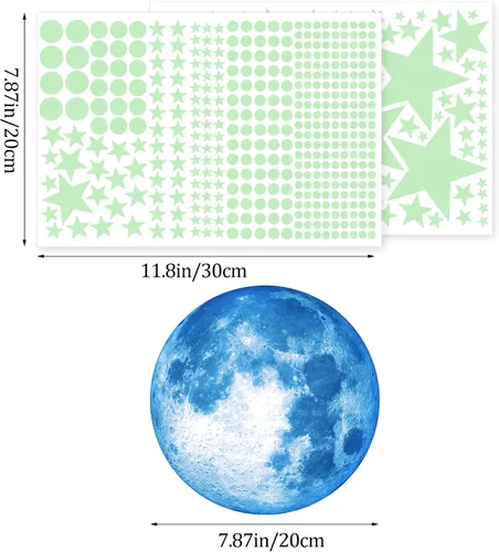 Vista 3 de 492 calcomanías de pared que brillan en la oscuridad con estrellas para techo de luna azul Astronaut Universe Galaxy Planet Wall Decor