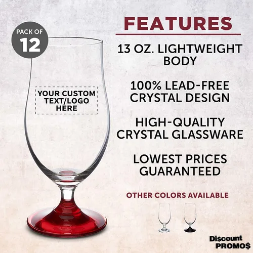 Vista 2 de DISCOUNT PROMOS Toscana, vasos de agua grandes personalizados de 13 onzas, juego de 12 unidades, texto personalizable, logotipo, cristalería