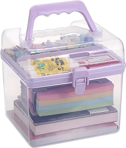 Vista 8 de BTSKY Contenedores de almacenamiento de plástico multiusos para manualidades con bandeja extraíble, caja de almacenamiento de plástico transparente