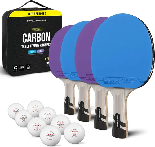 Vista 10 de PRO-SPIN Ping Pong Paddles – ITTF Approved Professional Table Tennis Rackets with Carbon Fiber for Superior Control 7-Ply Blade, Premium Rubber