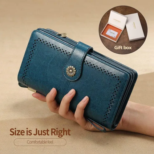 Vista 6 de CHANPINCL RFID - Carteras largas vintage para mujer seguras de gran capacidad de viaje con múltiples tarjetas Amarillo Clásico