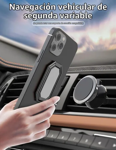 Vista 4 de Soporte de anillo para teléfono con patas plegables, soporte de dedo para celular, rotación de 360°, anillo de metal compatible con soporte Negro