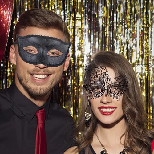 Vista 5 de IETANG Juego de máscaras venecianas de Mardi Gras para parejas con collar y pajarita