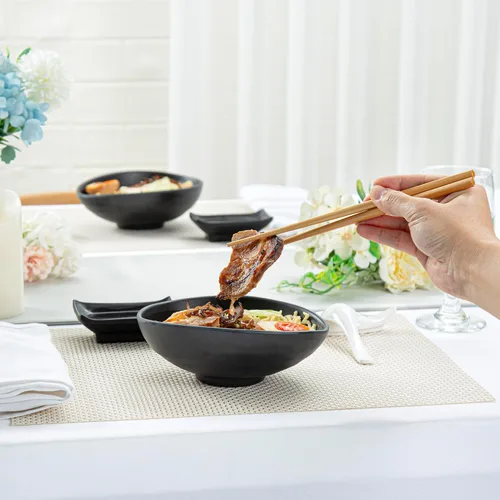Vista 5 de Restaurantware Voga - Cuencos de melamina de 15 onzas, 2 cuencos redondos Pho, pequeños, de forma libre, cuencos profundos de melamina negra