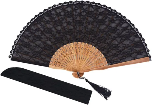 Vista 12 de Chino/japonés vintage retro estilo bambú madera seda plegable ventilador de mano para las mujeres 9.1 in