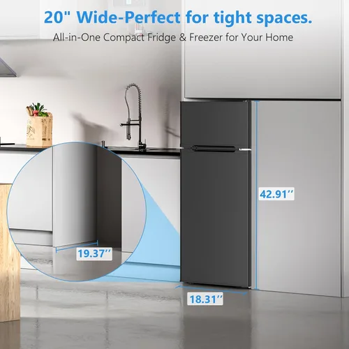 Vista 3 de Mini refrigerador de 4.5 pies cúbicos con congelador, refrigerador compacto de 2 puertas, refrigerador pequeño con termostato ajustable de energía