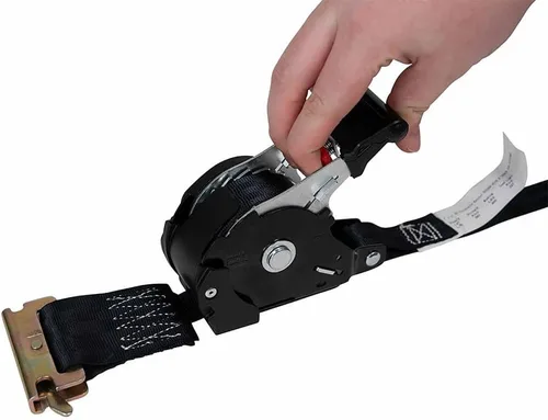 Vista 3 de Mytee Products Correas de trinquete retráctiles de 1 pulgada x 12 pies para E-Track - Correas de amarre retractables automáticas con 500 libras WLL
