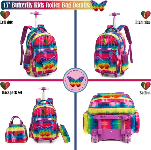 Vista 3 de Egchescebo Mochila con ruedas para niñas con ruedas para niños y niñas, mochila con ruedas