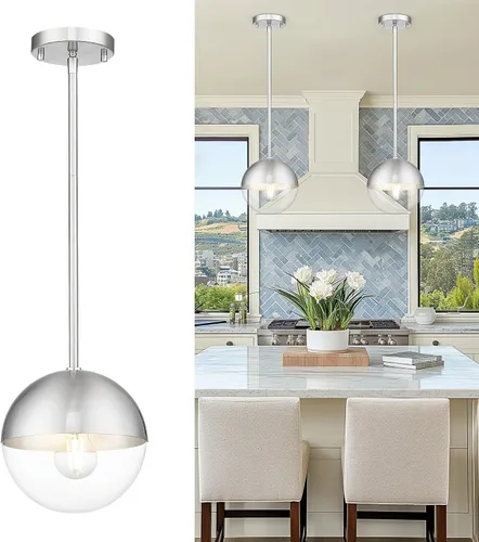 Vista 18 de LMS Lámpara Colgante de Mediados de Siglo de 6 Pulgadas, Lámparas Colgantes de Color Negro Mate con Cristal de Globo Blanco, Lámparas de Techo