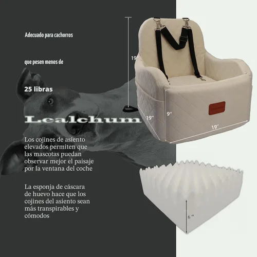 Vista 2 de Lealchum Asiento elevador de automóvil para perro, tela ultrasuave y relleno de espuma viscoelástica, cojín elevado, 3 correas y canal para cinturón