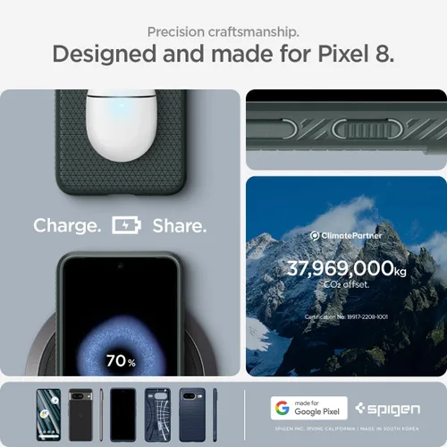 Vista 6 de Spigen Funda para Pixel 8, Liquid Air (2023) [Sin Anillo Magnético] [Protección de Grado Militar] - Abyss Green