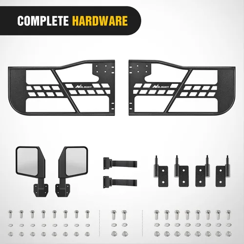 Vista 2 de Nilight Puertas tubulares delanteras todo terreno con espejos laterales Compatibles con 2018 2019 2020 2021 2022 2023 2024 2025 Wrangler JL 2020