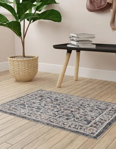 Vista 4 de Unique Loom Eco Traditional Collection - Alfombra de área - Coherance (rectangular 2' 0" x 3' 0", gris carbón/marfil)