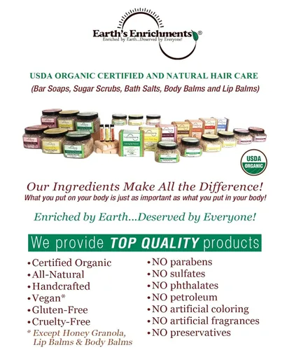 Vista 2 de Earth's Enrichments Bálsamo corporal de manteca de karité, mantequilla corporal rica, orgánica USDA, hidratante, hidratante, suaviza, cura seca