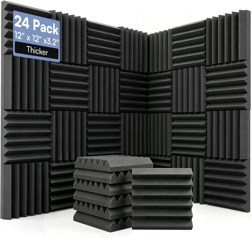 Vista 14 de GUERRI Paquete de 48 paneles de espuma acústica de 12 x 12 x 1 pulgada, paneles de espuma a prueba de sonido, de alta densidad, absorción de sonido