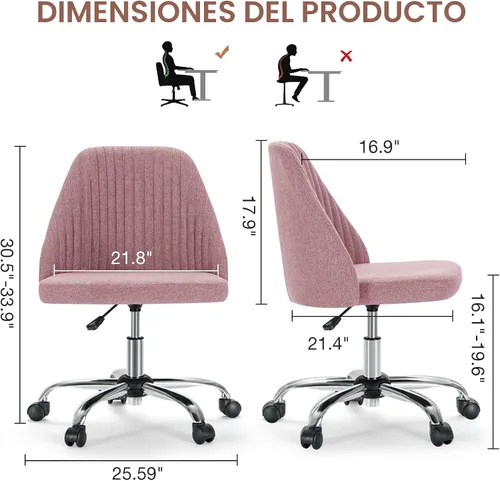 Vista 2 de DUMOS Silla de oficina, cómoda silla de escritorio giratoria con ruedas, asiento ancho, sin brazos, altura ajustable, sillas de computadora