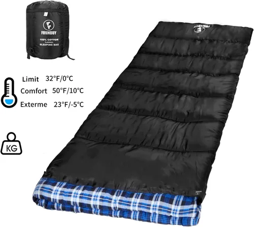 Vista 3 de Cotton Flannel Sleeping Bag for Adults, Camping Sleeping Bag Envelope,Big & Tall,Cold Weather Backpacking Or Hiking,Lightweight Waterproof with