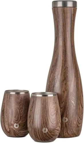 Vista 8 de SNOWFOX Jarra de vino, acero inoxidable aislado y base de silicona antideslizante, nogal oscuro, 25 onzas