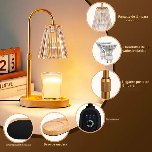 Vista 4 de Lámpara calentadora de velas con temporizador, velas eléctricas, calentadores de cera, lámparas de vidrio para tarros, quemador, altura ajustable