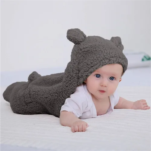 Vista 5 de XMWEALTHY - Manta de peluche para recién nacidos, Lindo, talla única , Gris oscuro