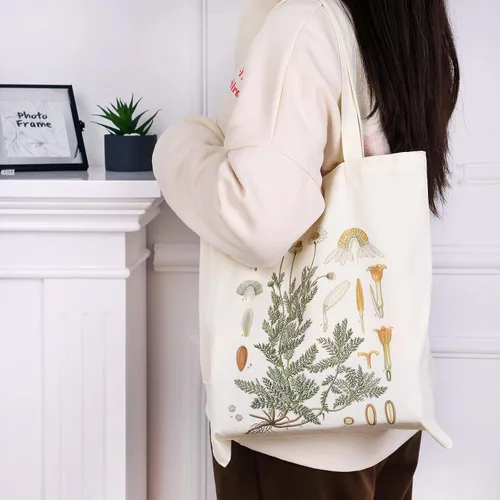 Vista 2 de Bolsa de lona floral de 4 piezas para mujeres, regalos de club de lectura, bonitas bolsas de lona estéticas a granel con flores reutilizables