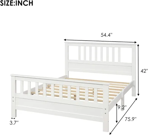 Vista 2 de Bellemave Cama de plataforma completa, marco de cama de plataforma de madera con cabecero y estribo, fácil montaje, color blanco