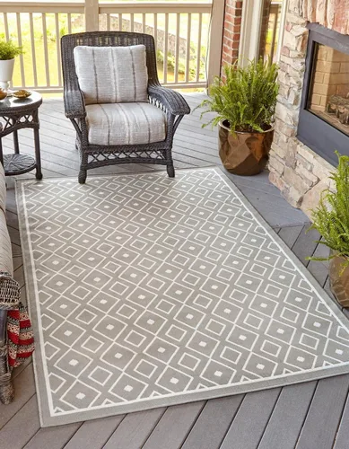 Vista 38 de Unique Loom Outdoor Trellis Collection - Alfombra de área Kafes (2 x 6 pies 1 pulgada, gris/marfil)