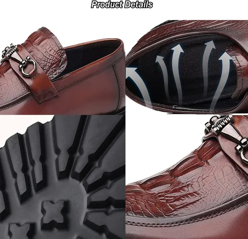 Vista 2 de Oxford de negocios con estampado de cuero para hombre,Zapatos de oficina formales informales inteligentes,Zapatos de traje de boda sin cordones
