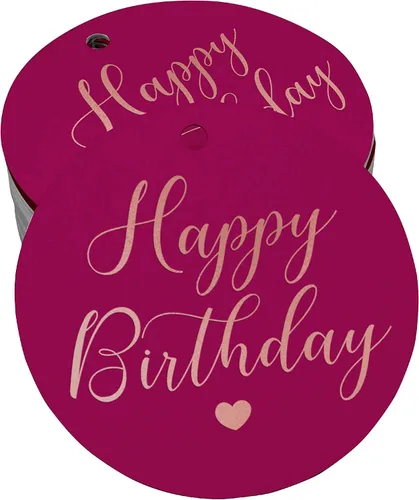 Vista 30 de Etiqueta de papel para colgar con texto en inglés «Happy Birthday» (50 unidades)