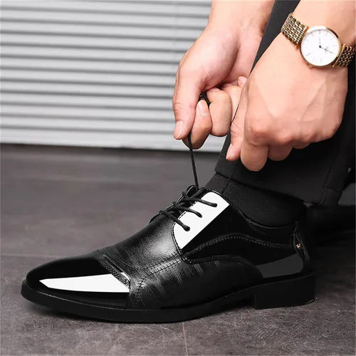 Vista 6 de Zapatos de vestir para hombre, zapatos Oxford formales puntiagudos con cordones, zapatos de esmoquin de negocios