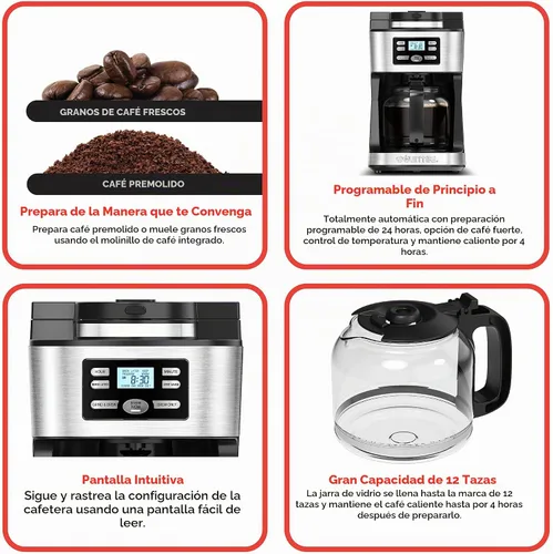Vista 3 de Gourmia Máquina de café digital 12Cup FullyAutomatic Cafetera grande integrada CoffeeGrinder, olla, filtro de café de malla de acero inoxidable 4