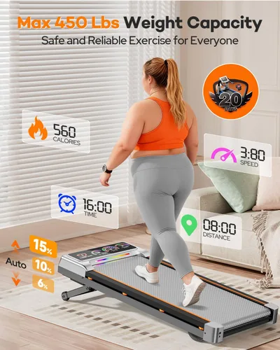 Vista 5 de Trisomy - Caminadora con 15% de inclinación de 12 niveles y pantalla de interfaz de usuario, caminadora plegable Trisomy de 3.5 HP para debajo
