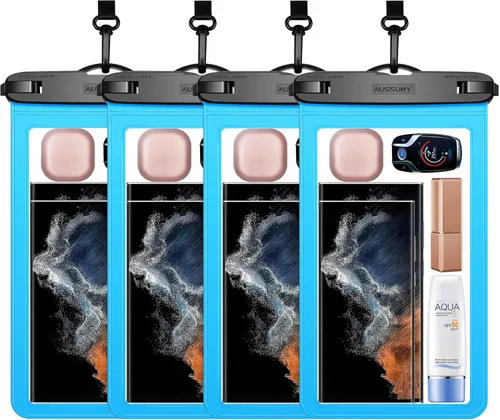 Vista 8 de Paquete de 4 fundas impermeables grandes para teléfono de 10.5" - Soporte transparente para celular bajo el agua - Bolsa seca universal a prueba