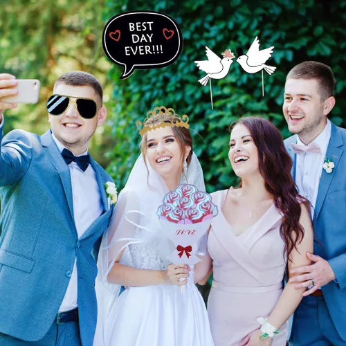 Vista 2 de 52 accesorios para cabina de fotos de boda con palo, accesorios divertidos para cabina de fotos, suministros de fiesta de boda para novia, novio
