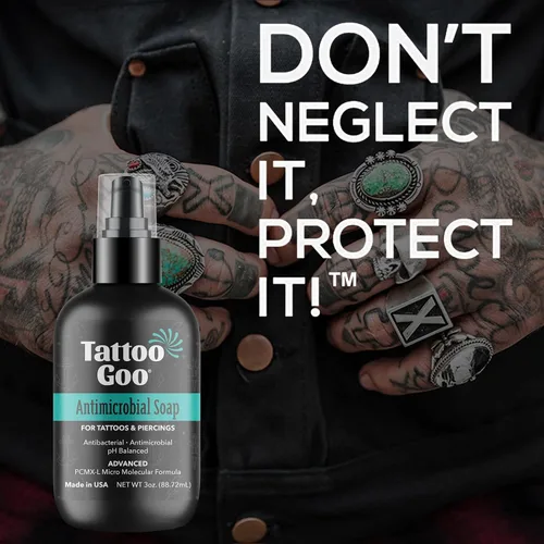 Vista 4 de Tattoo Goo Jabón limpiador, 3 onzas, para el cuidado posterior de piercings y tatuajes, hidrata y limpia la suciedad, jabón equilibrado de pH,