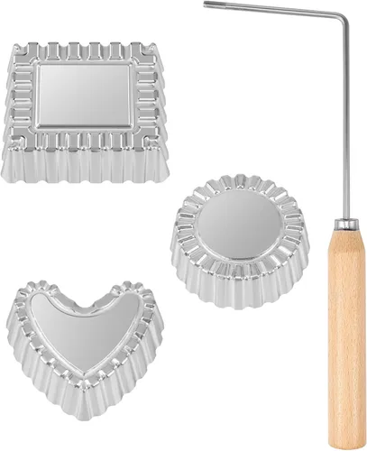 Vista 10 de Molde para bunuelos con mango de madera, molde de aluminio para hacer galletas, rosetón desmontable, herramienta de bunuelos para galletas, molde 2