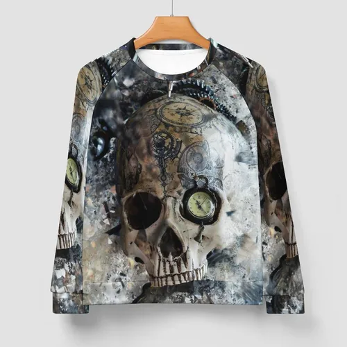 Vista 3 de Steampunk Skull Gear - Sudadera de cuello redondo para hombre, manga larga, suéter casual