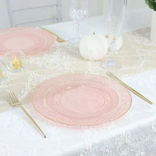 Vista 8 de Efavormart - Paquete de 10 platos de postre de plástico martillado de oro rosa rubor de 7.5 pulgadas con borde dorado, platos redondos desechables