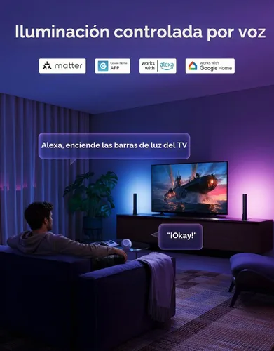 Vista 5 de Govee - Barras de luz LED inteligentes, funcionan con Alexa y Google Assistant, retroiluminación LED WiFi RGBICWW para TV con modos de escena