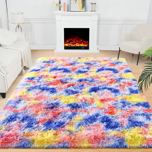 Vista 51 de Noahas Alfombras de Área Grandes y Esponjosas de 5x8 pies para Sala de Estar y Dormitorio, Alfombra Gruesa de Pelo Largo Beige y Blanca, Alfombra
