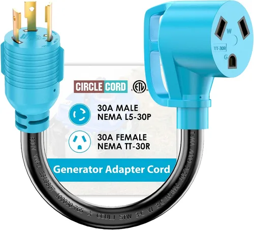 Vista 9 de CircleCord Cable adaptador NEMA L5-30P a L14-30R, adaptador de interruptor de transferencia de generador de 4 a 3 puntas, bloqueo giratorio