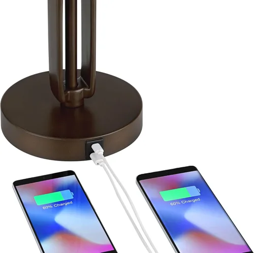Vista 5 de Samuel 21 1/4" de bronce alto marrón lámpara de escritorio USB mica sombra brazo oscilante Puertos USB rústicos naturales A+C carga sala de estar